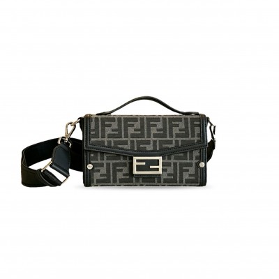 FENDI RECYCLED FABRIC JACQUARD VITELLO KING FF BAGUETTE SOFT (21.5*13*6.5cm) 
